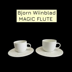 SET of 2 ROSENTHAL Bjorn Wiinblad MAGIC FLUTE WHITE DEMITASSE CUP & SAUCER